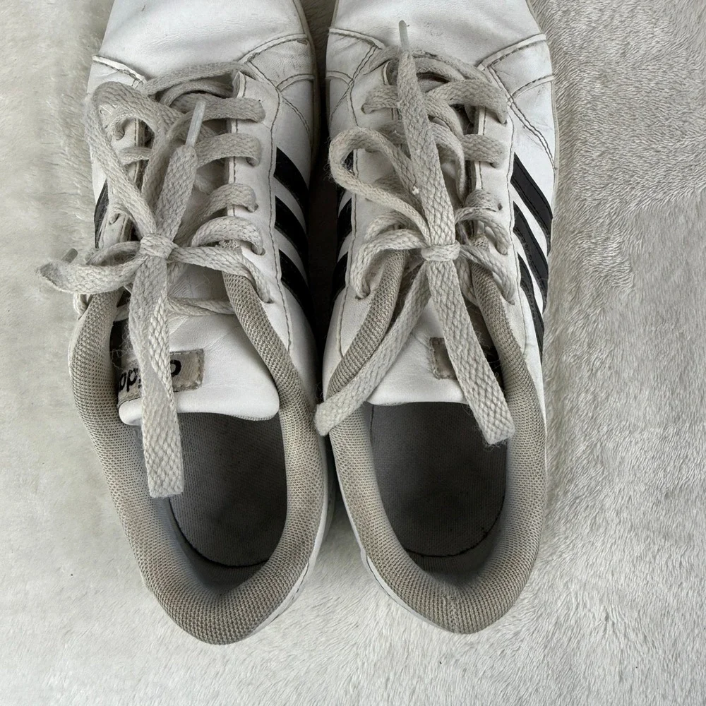Adidas Baseline Shoes Womens Size 6 White Black 3‎ Stripes Court Sneaker AW4299